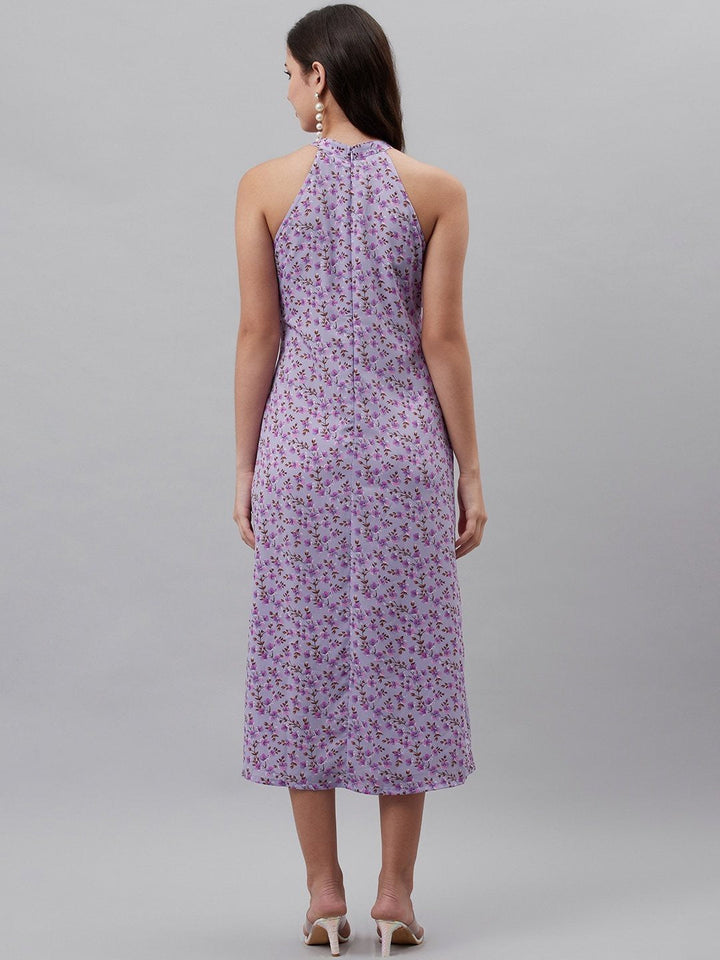 plusS Purple Floral Print A-Line Midi Dress