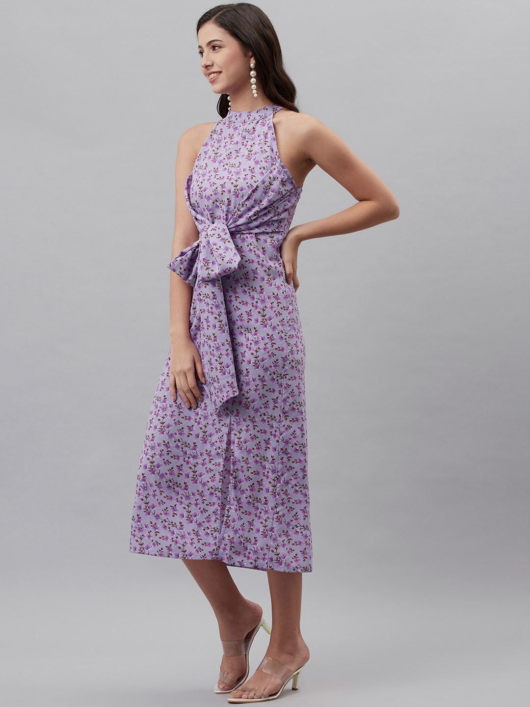 plusS Purple Floral Print A-Line Midi Dress