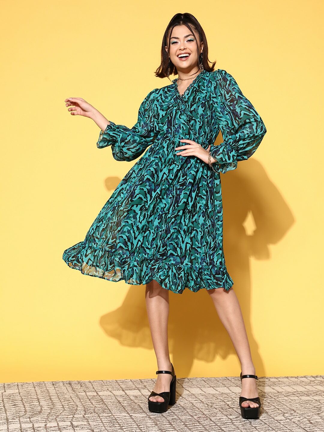 plusS Green Tropical A-Line Dress