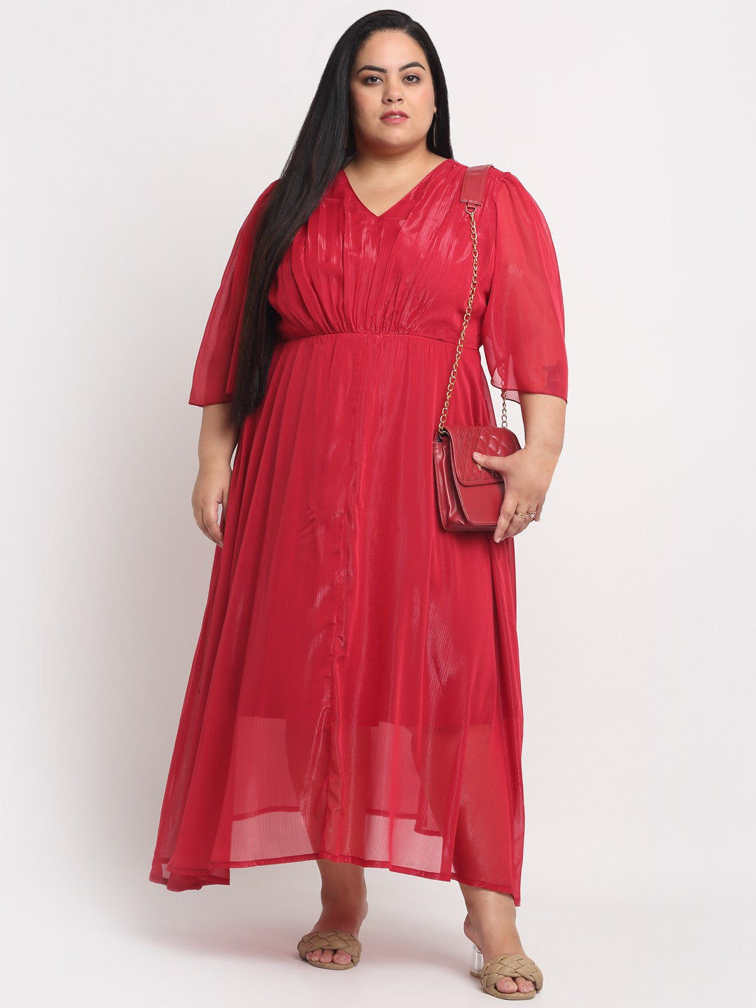 plusS Women Plus Size Red A-Line Dress