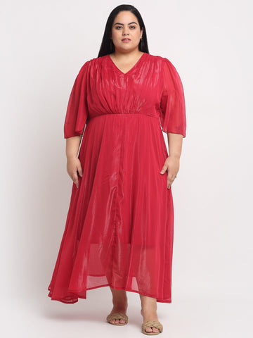 plusS Women Plus Size Red A-Line Dress