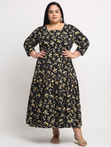 plusS Women Plus Size Black Floral Printed Maxi Dress