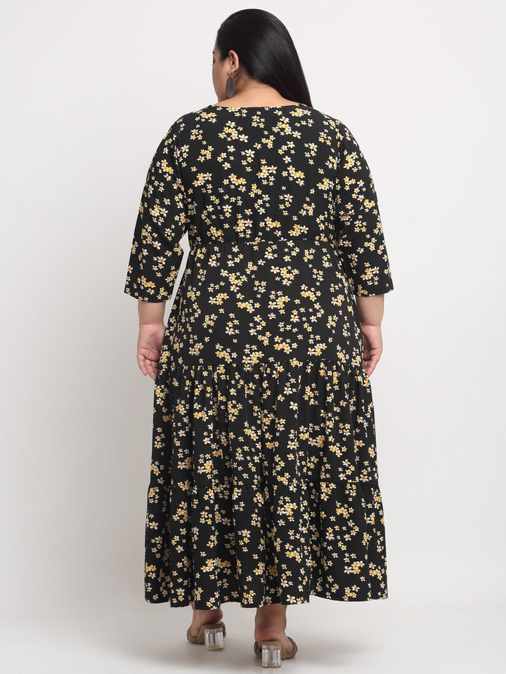 plusS Women Plus Size Black Floral Printed Maxi Dress