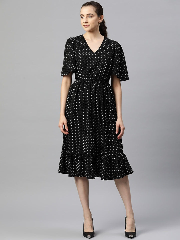 plusS Polka Dot Print Fit  Flare Midi Dress