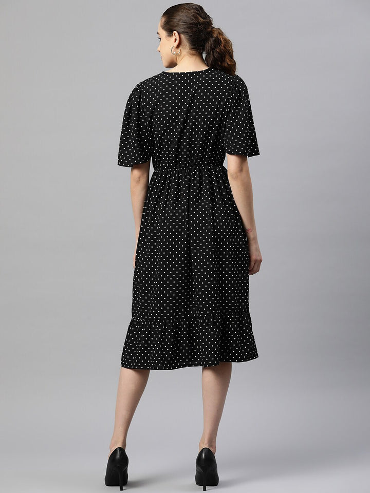 plusS Polka Dot Print Fit  Flare Midi Dress