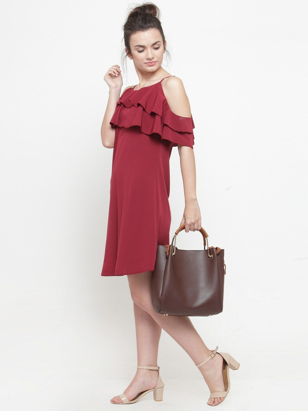 plusS Women Maroon Solid A-Line Dress