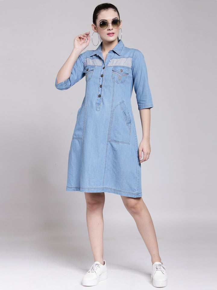 plusS Blue Embroidered Shirt Dress