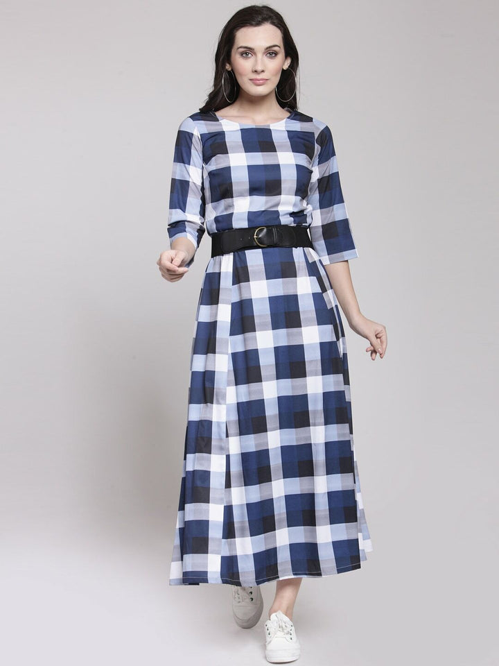 plusS Women Blue Checked Maxi Dress