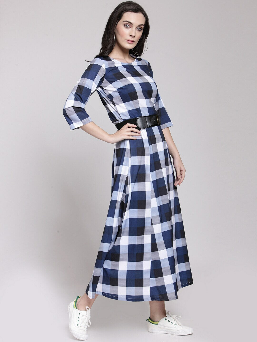 plusS Women Blue Checked Maxi Dress