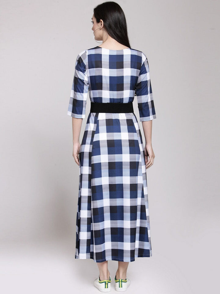 plusS Women Blue Checked Maxi Dress