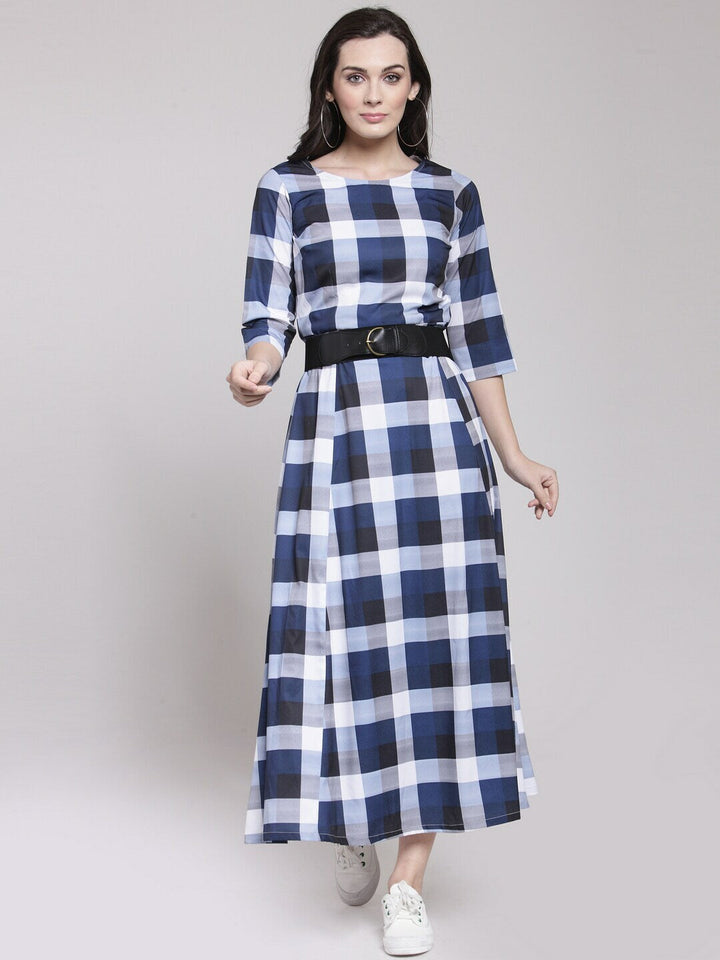 plusS Women Blue Checked Maxi Dress