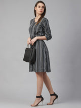 plusS Women Black  Grey Striped A-Line Dress