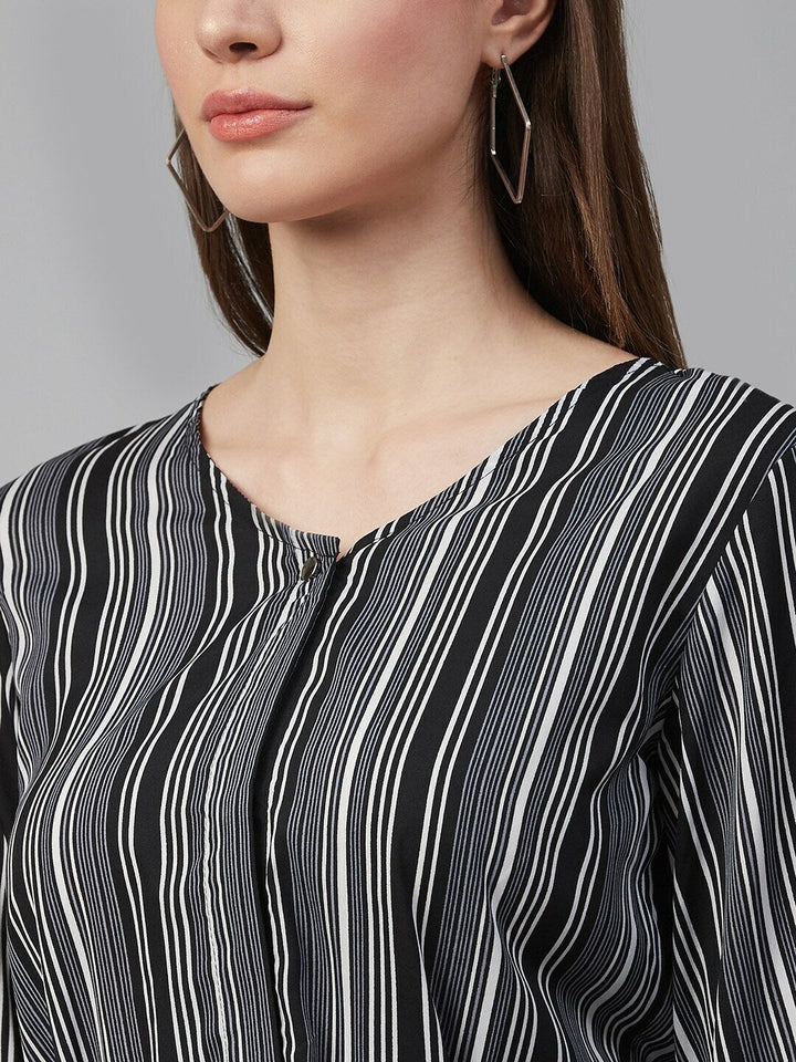 plusS Women Black  Grey Striped A-Line Dress