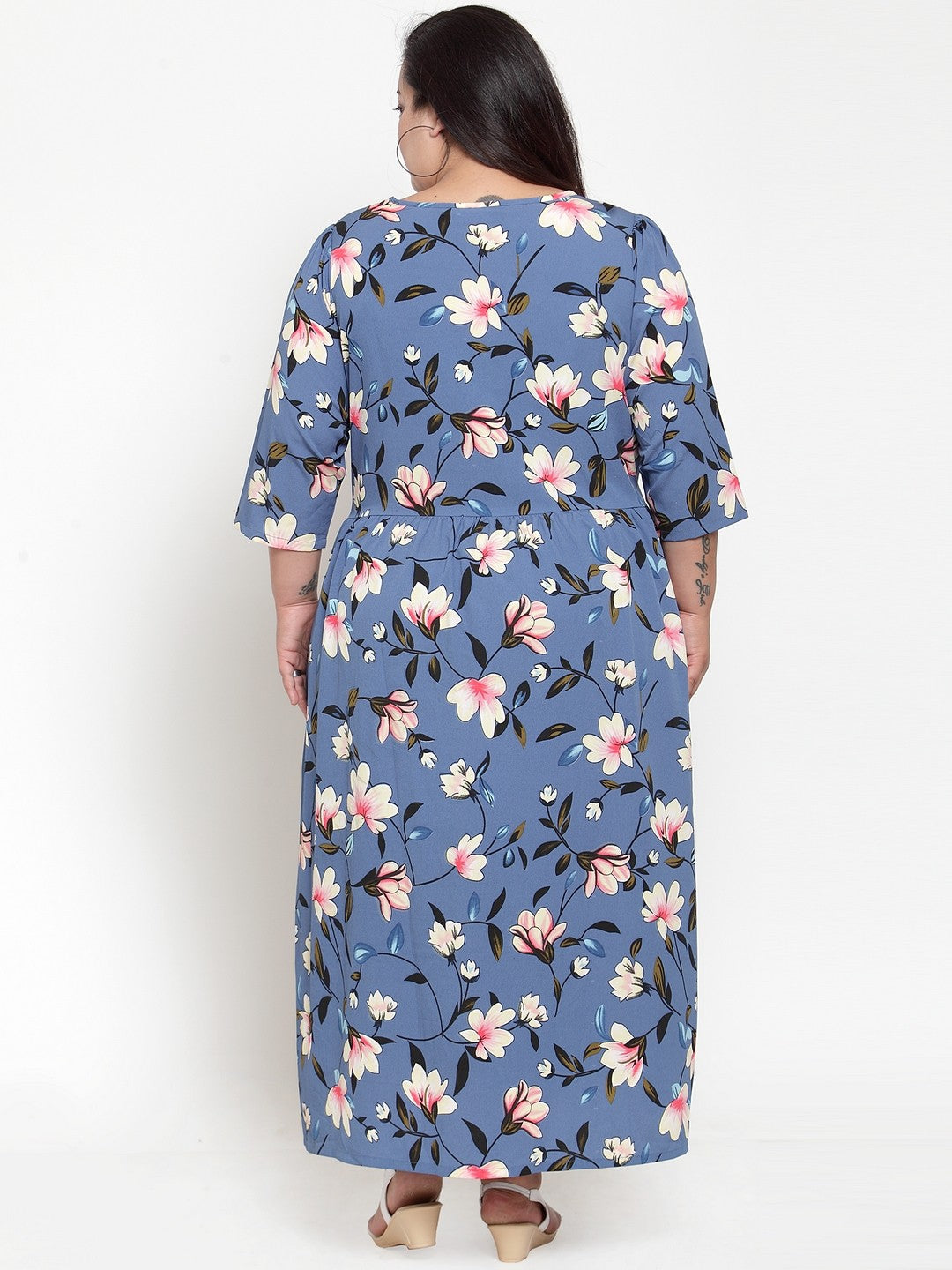 plusS Women Printed Blue Maxi Dress