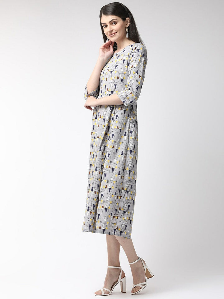 plusS Grey  Yellow A-Line Midi Dress