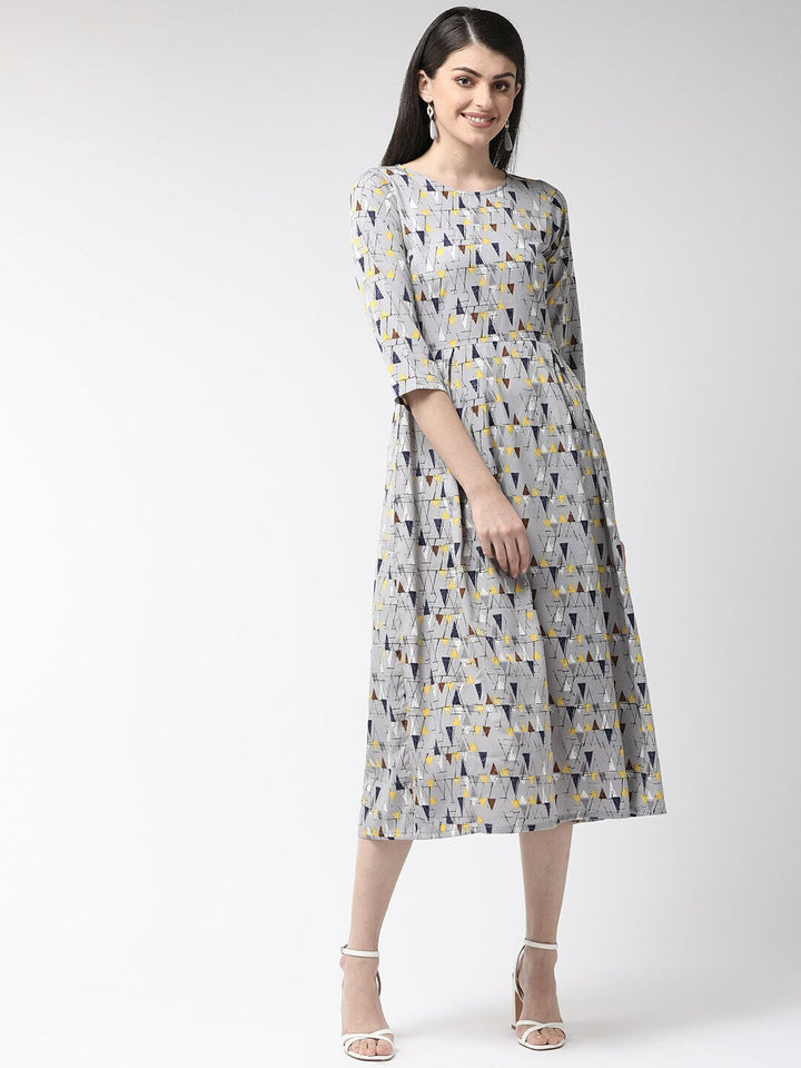 plusS Grey  Yellow A-Line Midi Dress