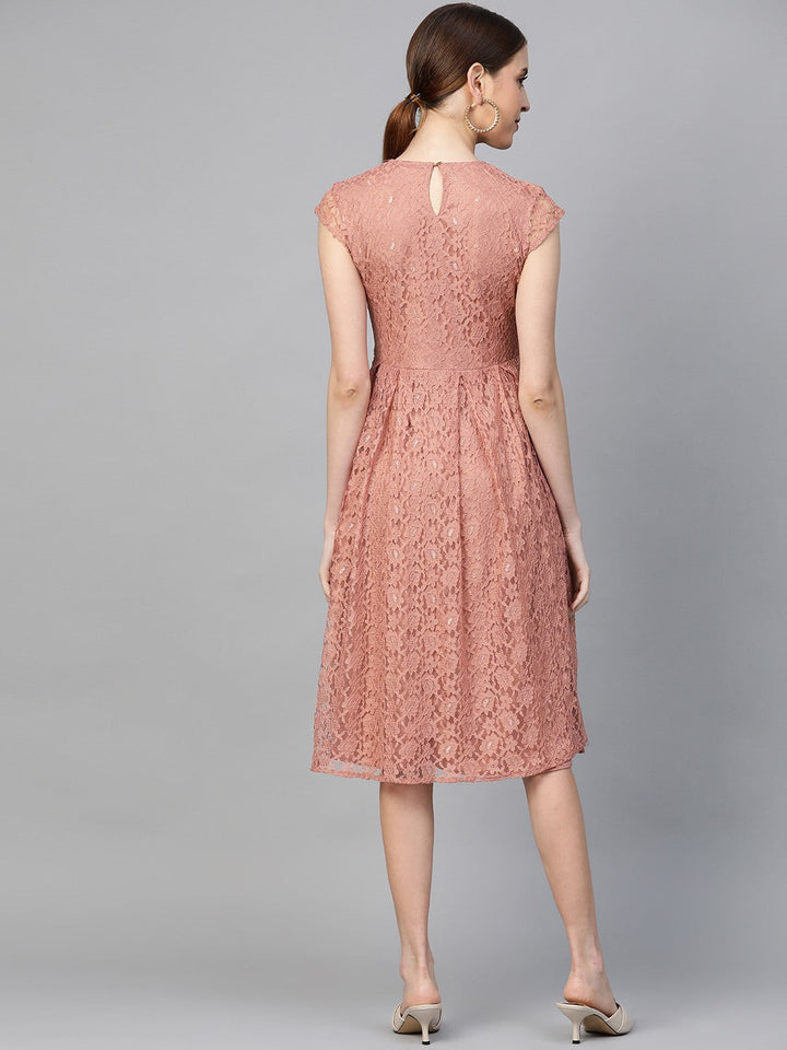 Peach-Coloured Lace A-Line Dress