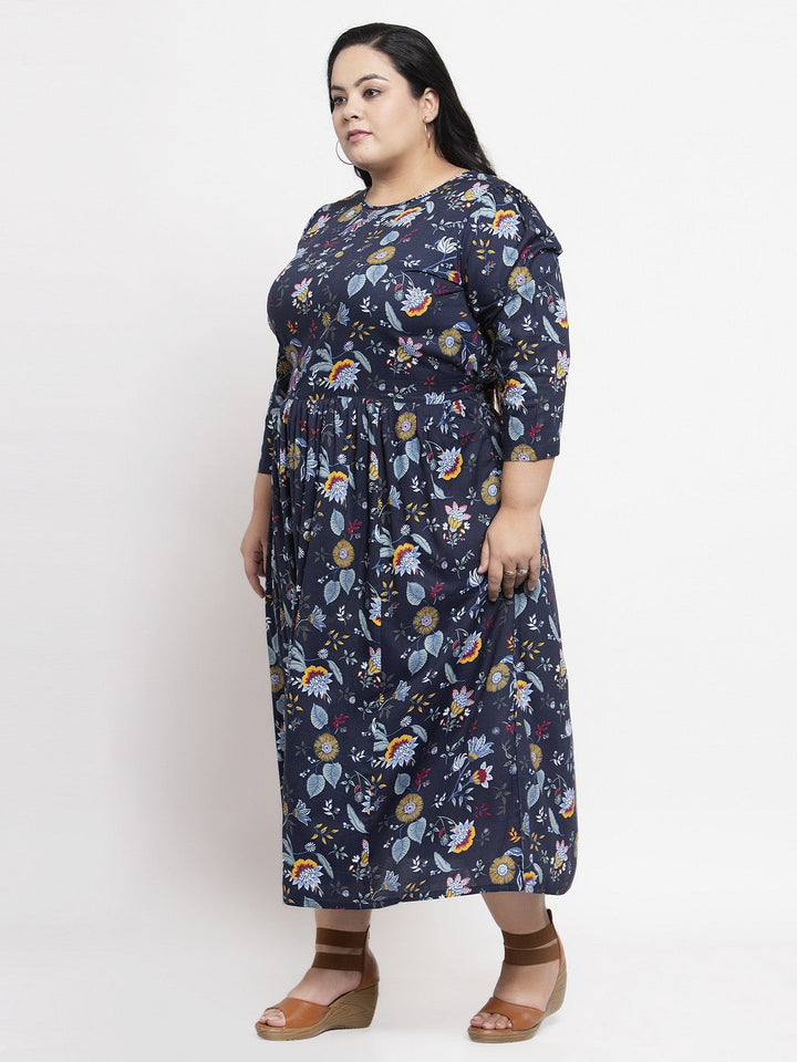 plusS Women Navy Blue Printed A-Line Maxi Dress