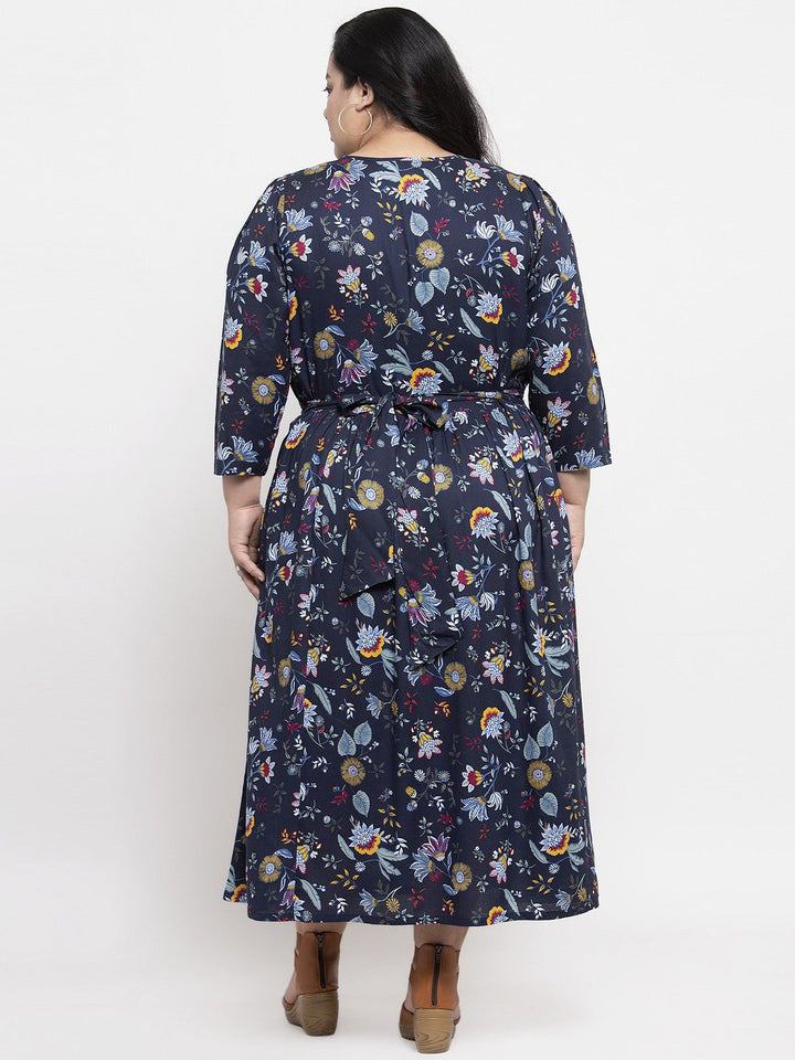 plusS Women Navy Blue Printed A-Line Maxi Dress