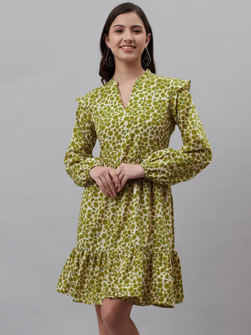 plusS Green  White Floral Print A-Line Dress