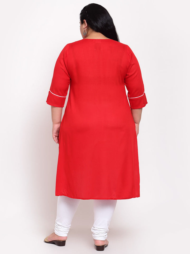 plusS Women Red  White Embroidered Kurta