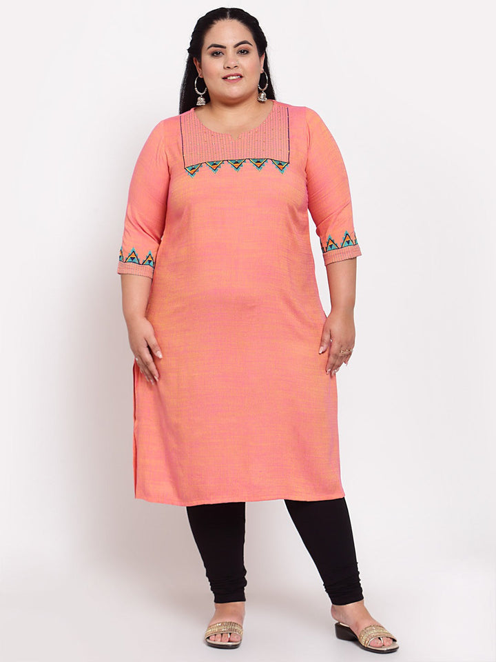 plusS Women Pink Raw Silk Kurta