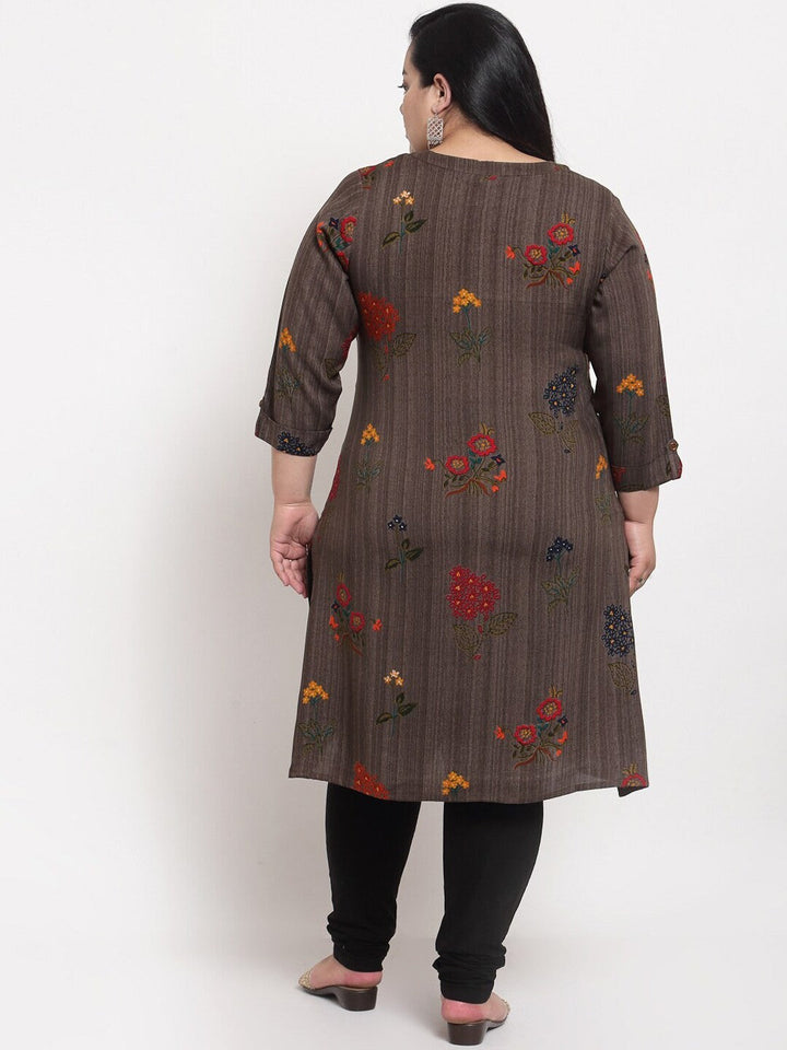 plusS Plus Size Women Grey Floral Printed Kurta