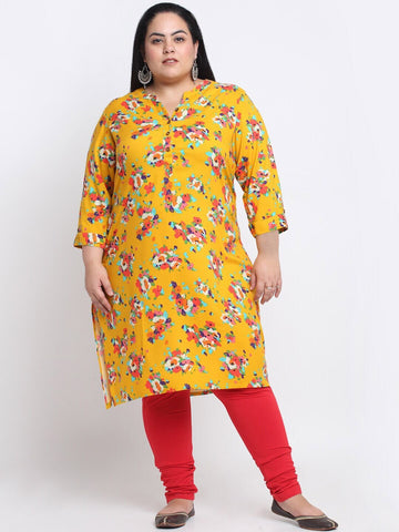 plusS Floral Printed Mandarin Collar A-Line Straight Regular Kurta