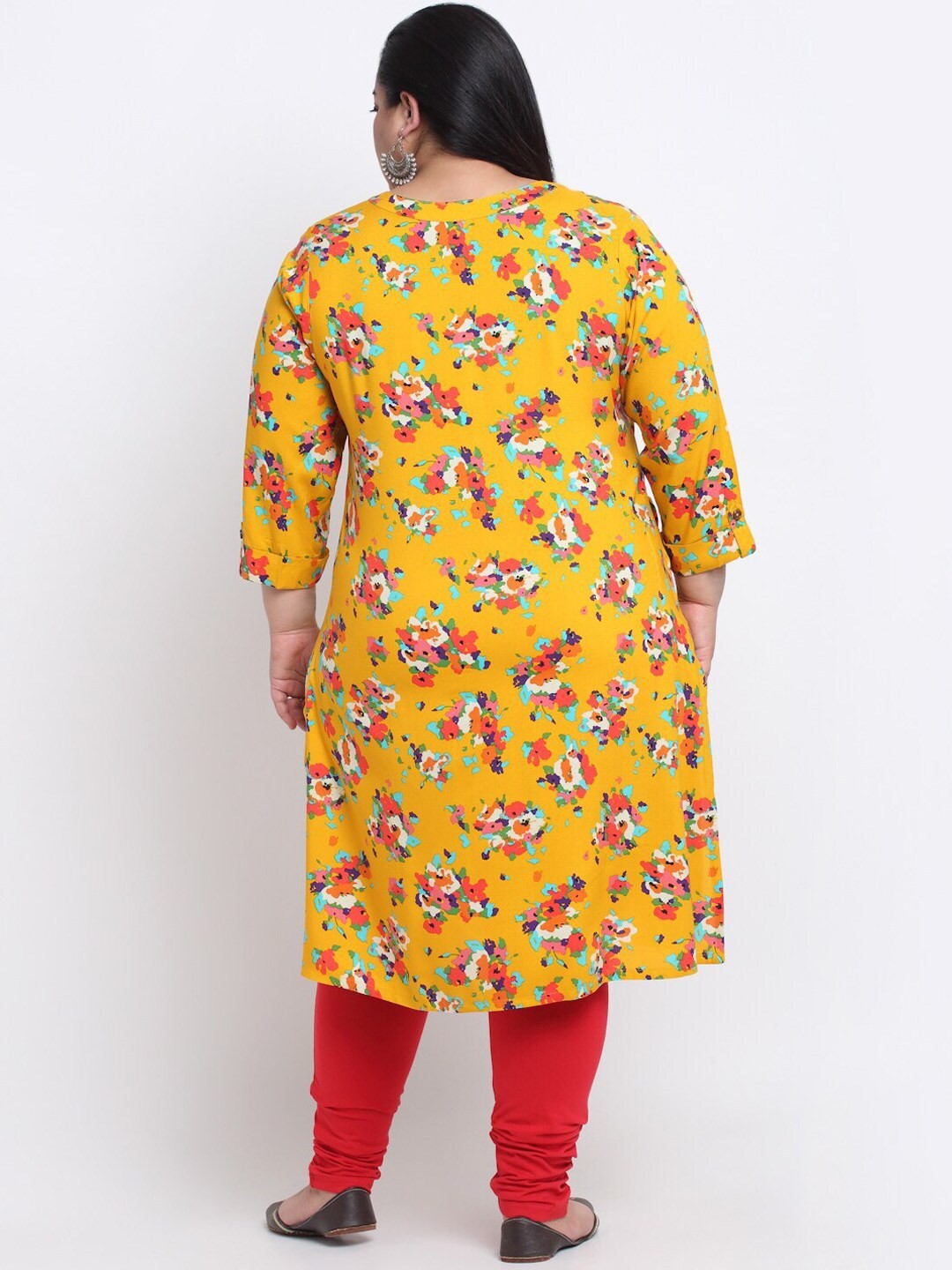 plusS Floral Printed Mandarin Collar A-Line Straight Regular Kurta