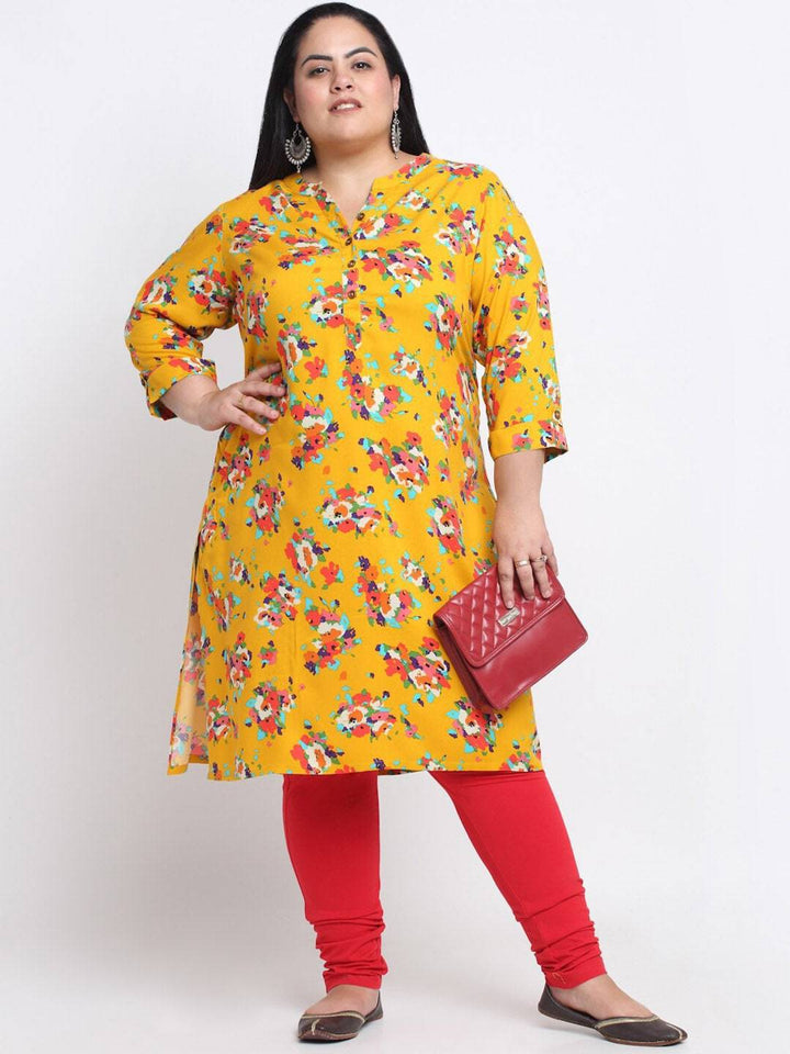 plusS Floral Printed Mandarin Collar A-Line Straight Regular Kurta