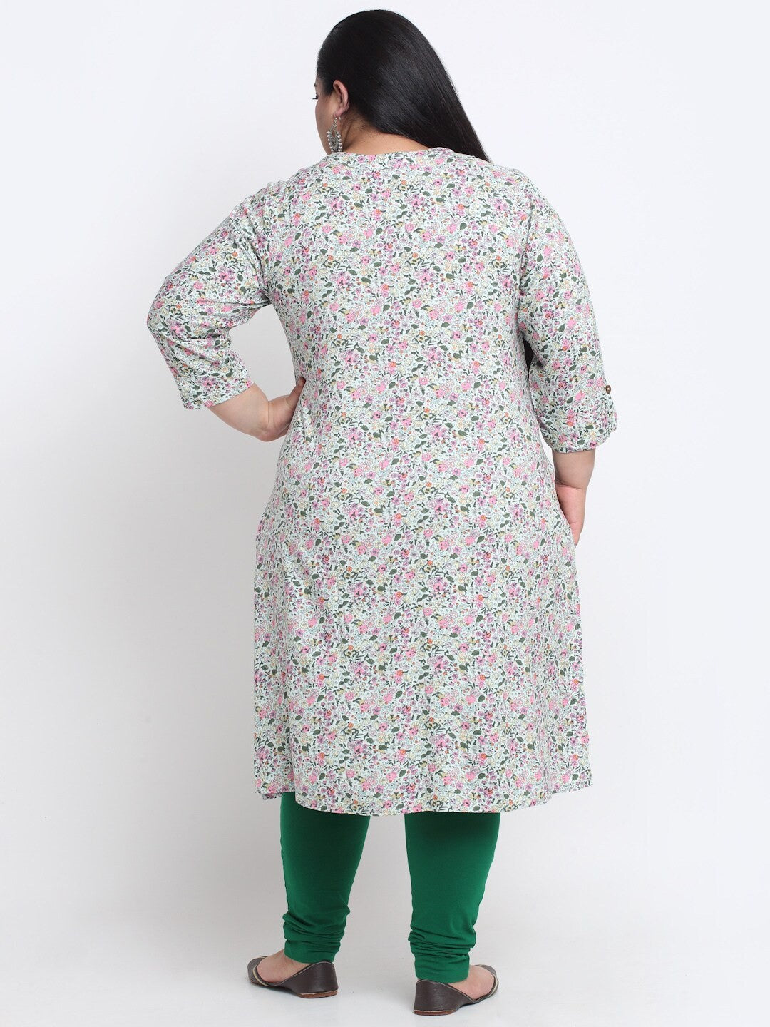 plusS Floral Printed Mandarin Collar A-Line Kurta