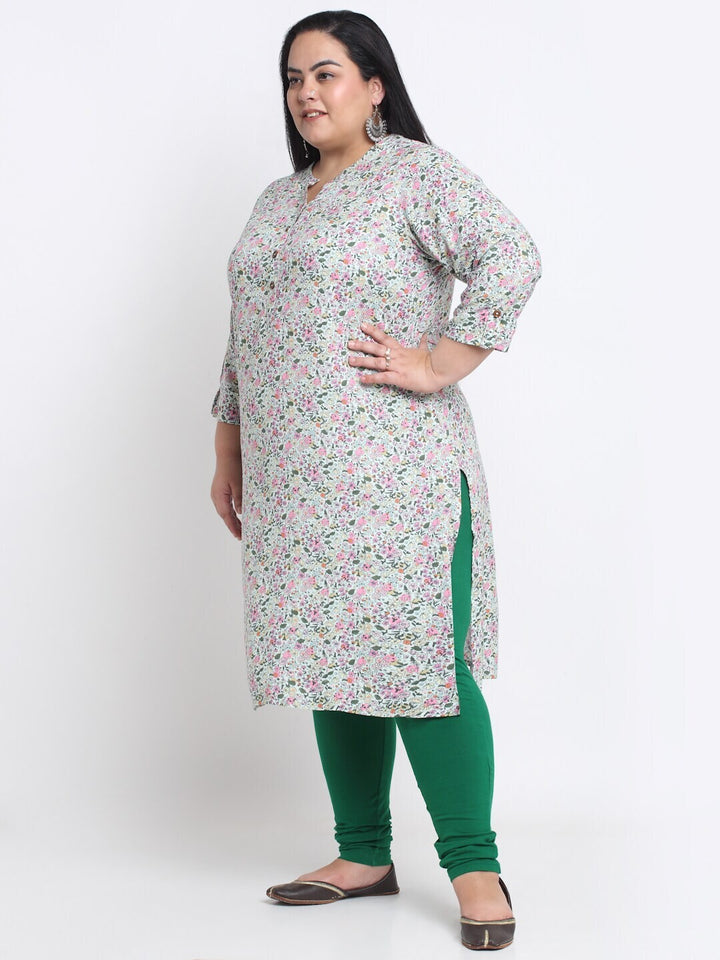 plusS Floral Printed Mandarin Collar A-Line Kurta