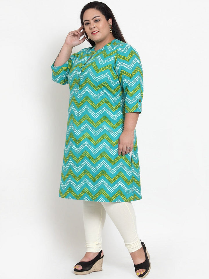 Green Striped Straight Kurta