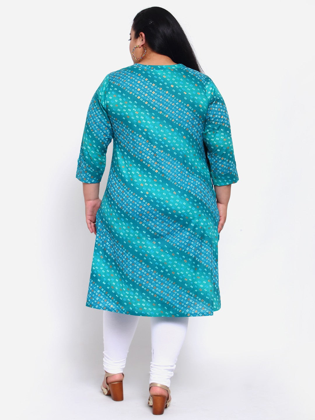 plusS Women Blue  Green Bandhani Printed Kurta