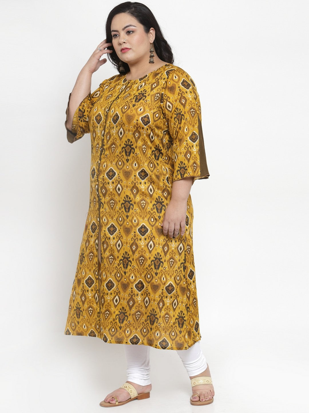 Brown Printed Straight Kurta