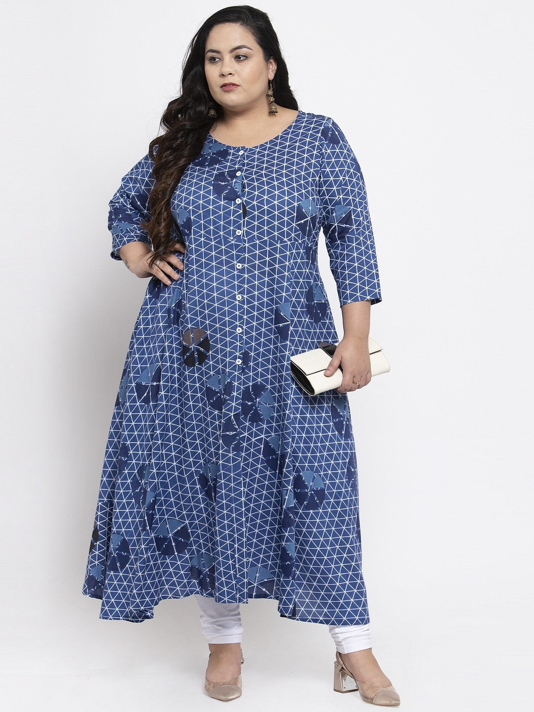 plusS Women Blue  Off-White Printed A-Line Kurta