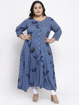 plusS Women Blue  Off-White Printed A-Line Kurta