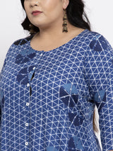 plusS Women Blue  Off-White Printed A-Line Kurta