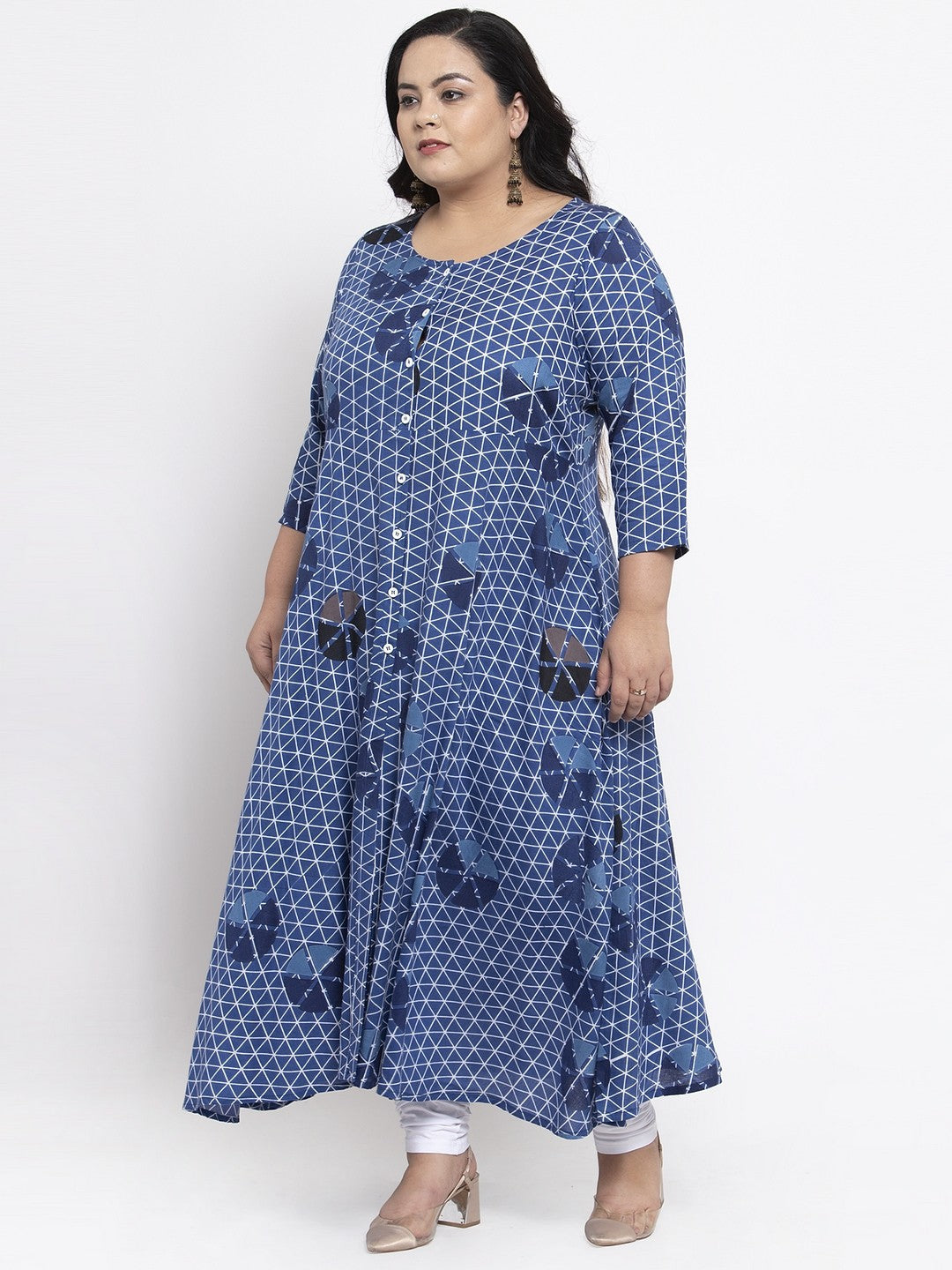 plusS Women Blue  Off-White Printed A-Line Kurta