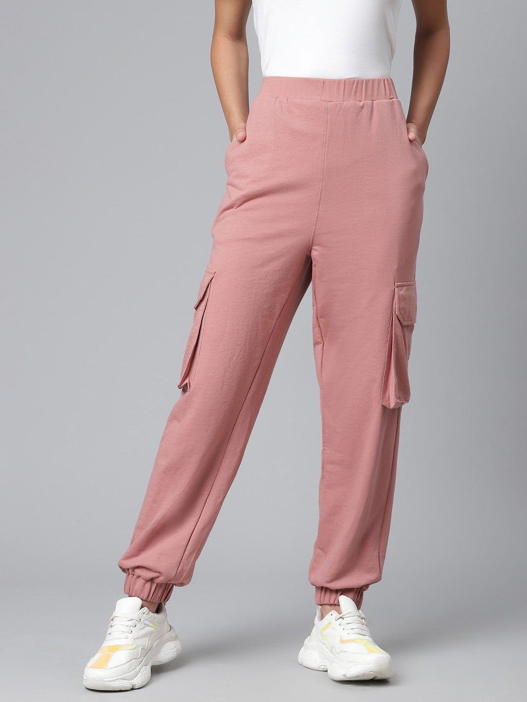 plusS Women Pink Solid Cargo Joggers