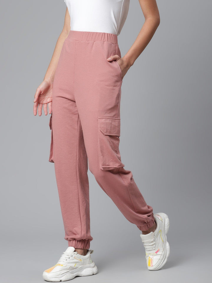 plusS Women Pink Solid Cargo Joggers