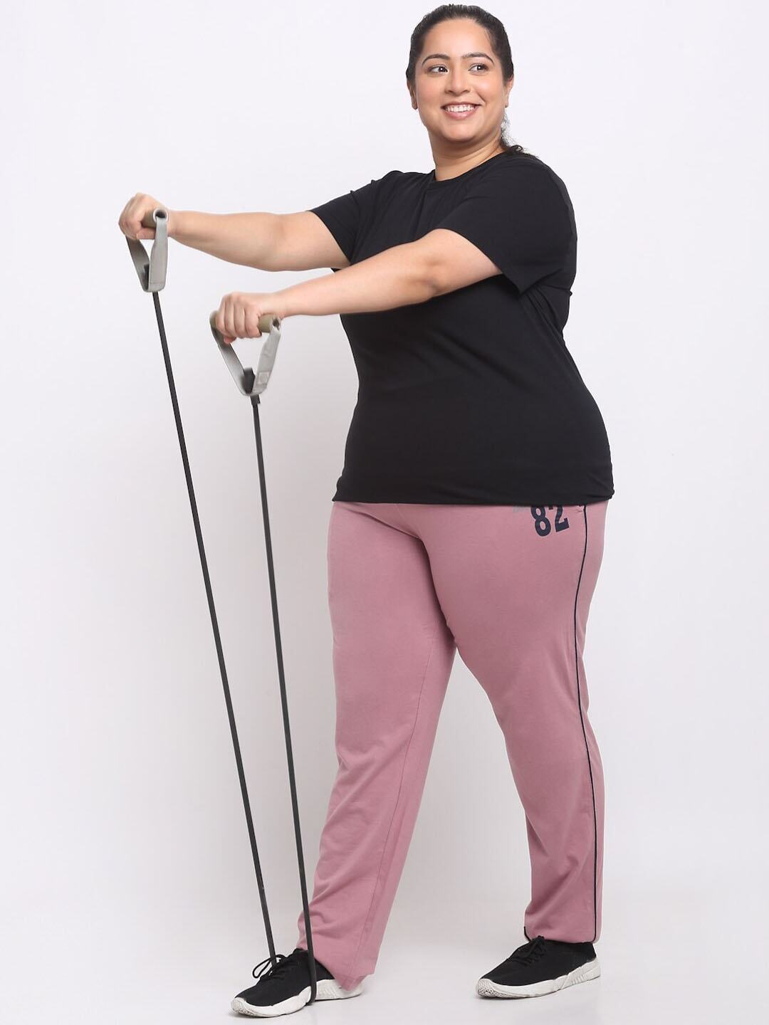 plusS Women Pink Cotton Track Pants