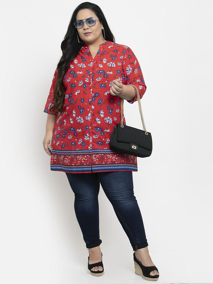 plusS Women Red  Blue Printed Tunic