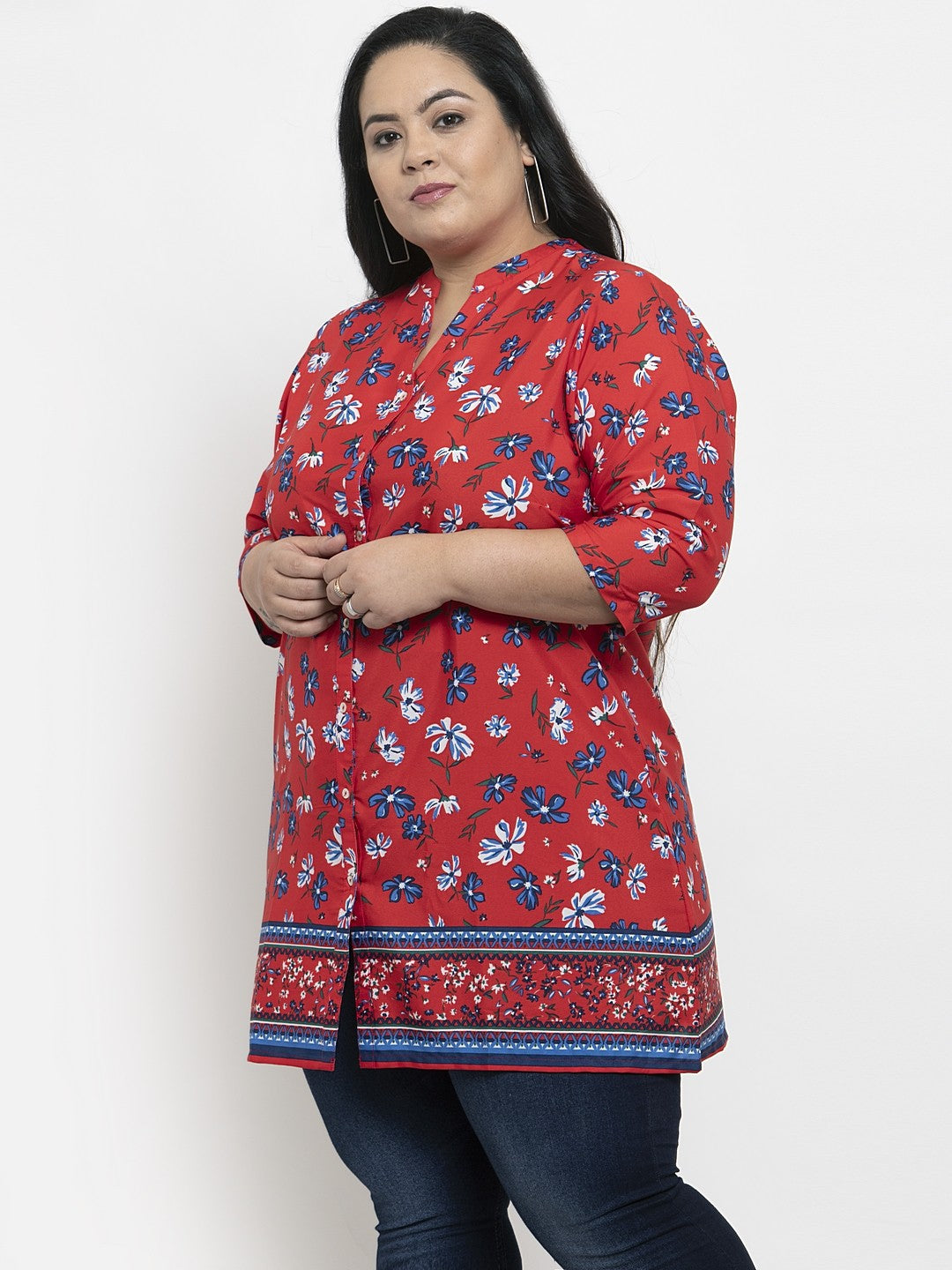 plusS Women Red  Blue Printed Tunic