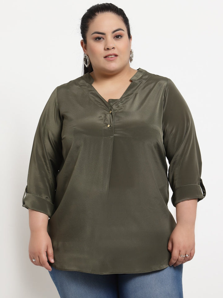 plusS Olive Green Solid Top