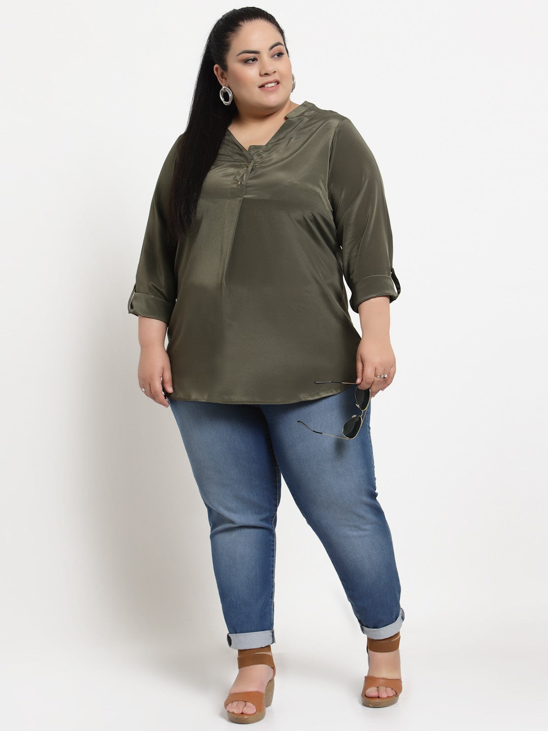 plusS Olive Green Solid Top