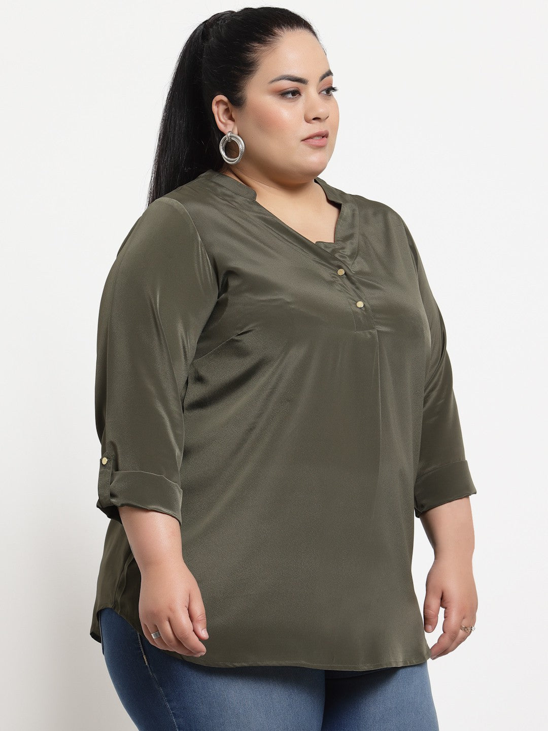 plusS Olive Green Solid Top