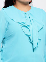 plusS Women Blue Bell Sleeve Regular Top