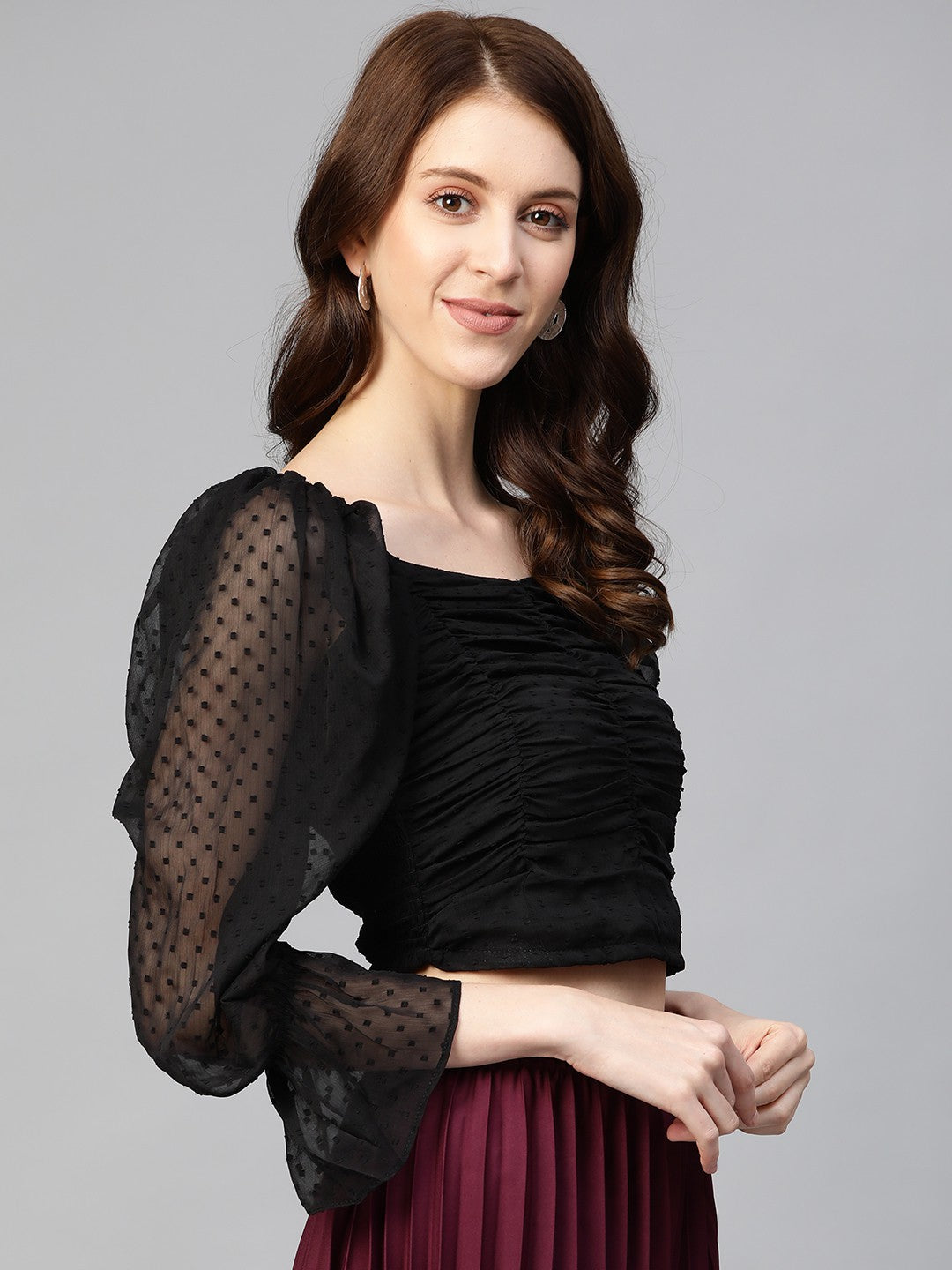 plusS Black Self Design Crop Top