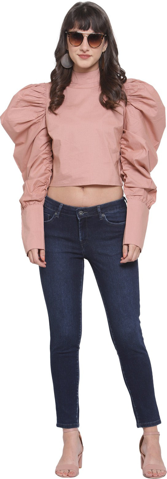 plusS Dusty Pink Power Shoulders Crop Top